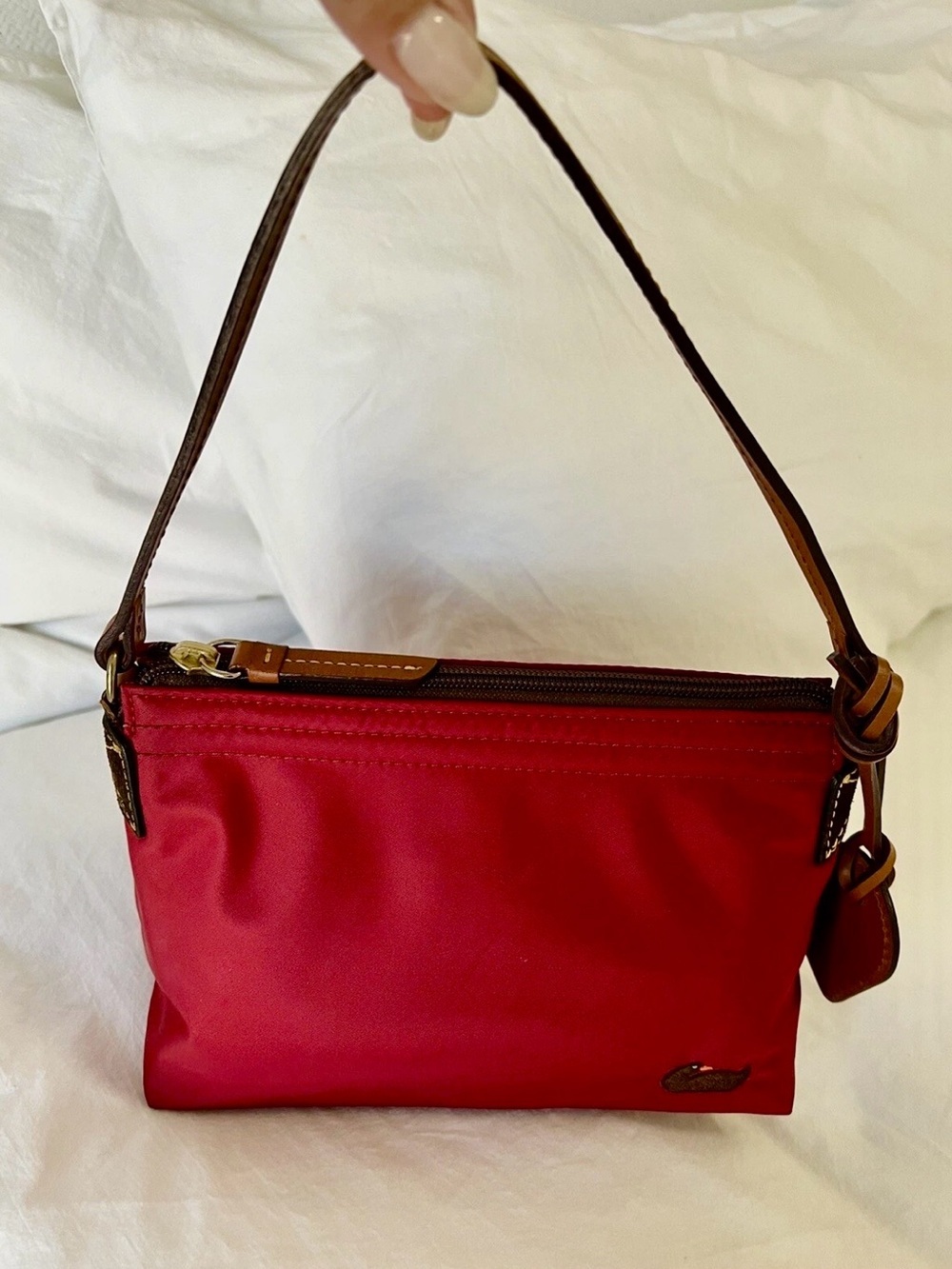 Dooney & Bourke | Mini Red Nylon Wayfarer Pouchette Handbag Purse | Leather Trim